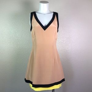 JAY GODFREY TAN BLACK COLOR‎ BLOCK SILK DRESS